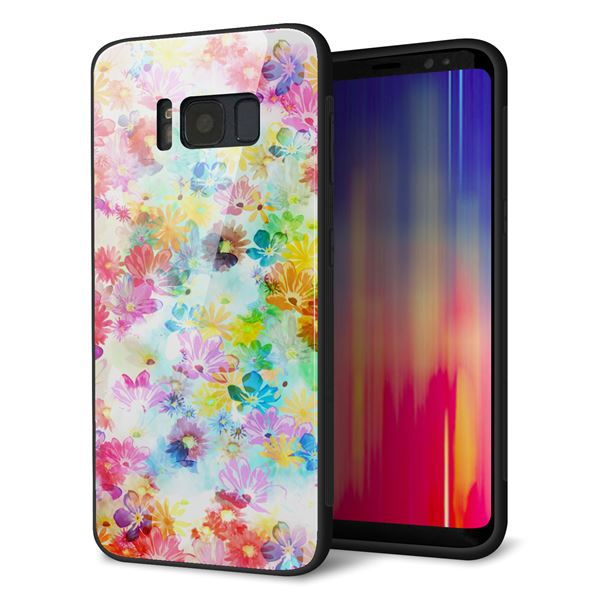 au ギャラクシー S8 SCV36 強化ガラス&TPUスマホケース ガラプリ【SC876 リバティプリント プレスドフラワー(ホワイト)】