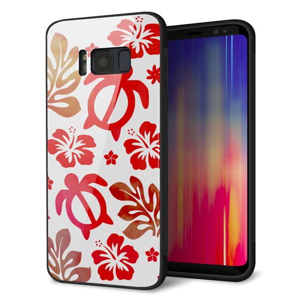 Galaxy S8 SCV36 au 強化ガラス&TPUスマホケース ガラプリ【SC881 ハワイアンアロハホヌ(レッド)】