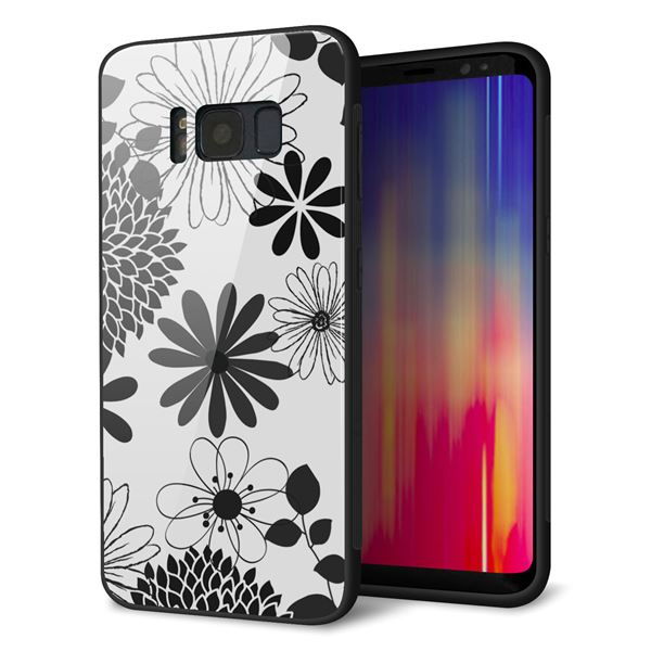 au ギャラクシー S8 SCV36 強化ガラス&TPUスマホケース ガラプリ【SC912 花柄モノトーン 01】