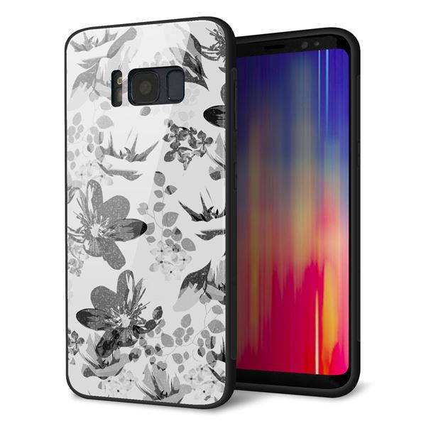 au ギャラクシー S8 SCV36 強化ガラス&TPUスマホケース ガラプリ【SC914 花柄モノトーン 03】