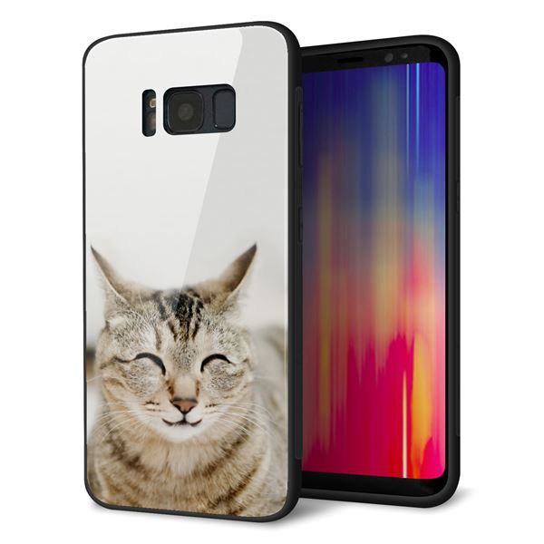 au ギャラクシー S8 SCV36 強化ガラス&TPUスマホケース ガラプリ【VA801 笑福ねこ】