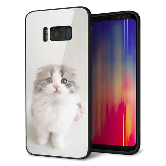au ギャラクシー S8 SCV36 強化ガラス&TPUスマホケース ガラプリ【VA803 まっていますネコ】