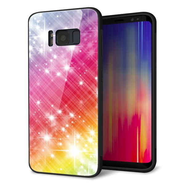 Galaxy S8 SCV36 au 強化ガラス&TPUスマホケース ガラプリ【VA872 レインボーフレーム】