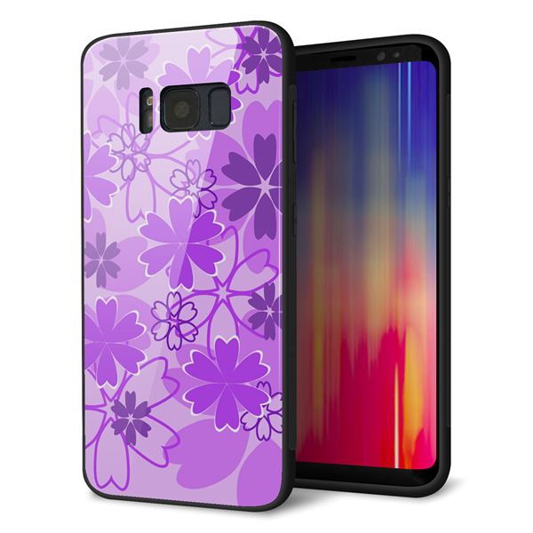 au ギャラクシー S8 SCV36 強化ガラス&TPUスマホケース ガラプリ【VA960 重なり合う花 パープル】