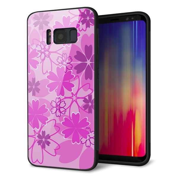 Galaxy S8 SCV36 au 強化ガラス&TPUスマホケース ガラプリ【VA961 重なり合う花 ピンク】