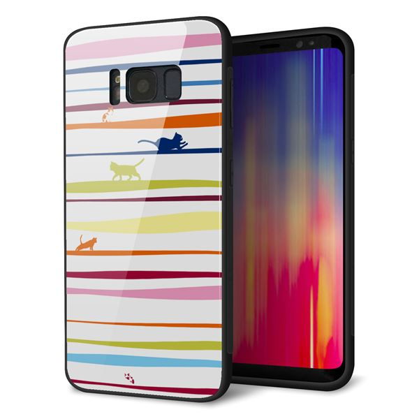 au ギャラクシー S8 SCV36 強化ガラス&TPUスマホケース ガラプリ【YA893 ストライプネコ02 L】