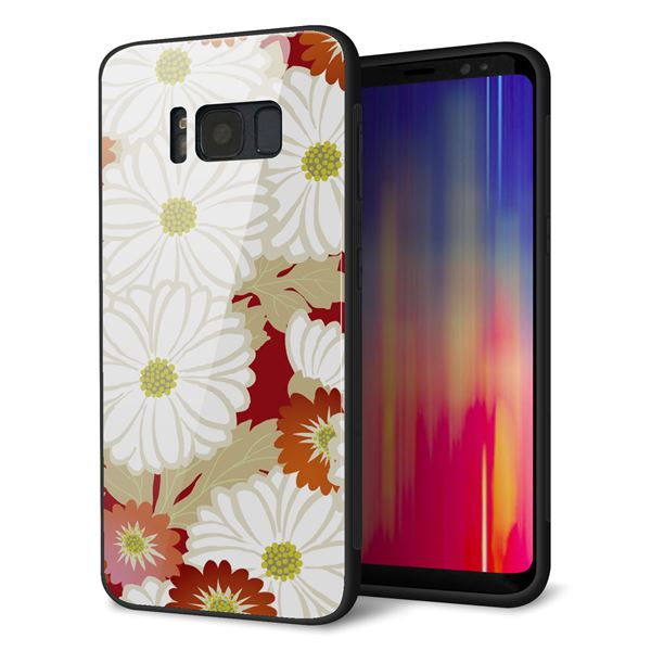 au ギャラクシー S8 SCV36 強化ガラス&TPUスマホケース ガラプリ【YJ322 和柄 菊】