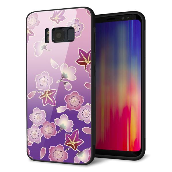 au ギャラクシー S8 SCV36 強化ガラス&TPUスマホケース ガラプリ【YJ324 和柄 桜 もみじ】