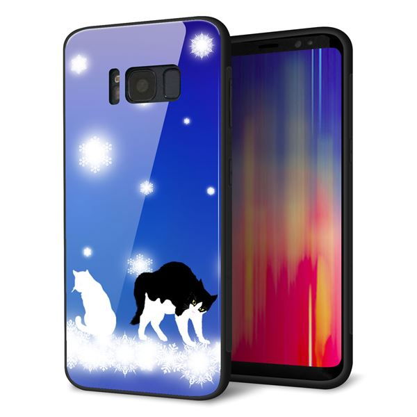 Galaxy S8 SCV36 au 強化ガラス&TPUスマホケース ガラプリ【YJ335 雪の結晶 はちわれ】