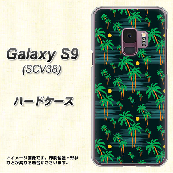 au ギャラクシー S9 SCV38 高画質仕上げ 背面印刷 ハードケース【1315 月夜とヤシ】
