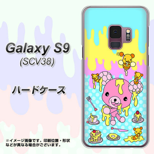au ギャラクシー S9 SCV38 高画質仕上げ 背面印刷 ハードケース【AG821 ハニベア(水玉水色)】