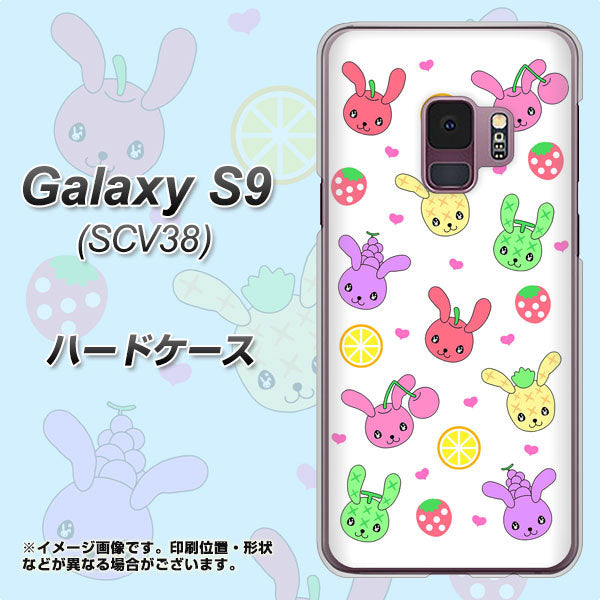 au ギャラクシー S9 SCV38 高画質仕上げ 背面印刷 ハードケース【AG826 フルーツうさぎのブルーラビッツ（白）】