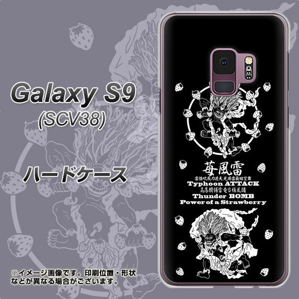 au ギャラクシー S9 SCV38 高画質仕上げ 背面印刷 ハードケース【AG839 苺風雷神(黒)】