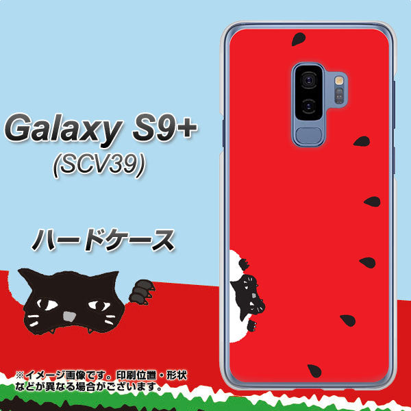 au ギャラクシー S9+ SCV39 高画質仕上げ 背面印刷 ハードケース【IA812 すいかをかじるネコ】