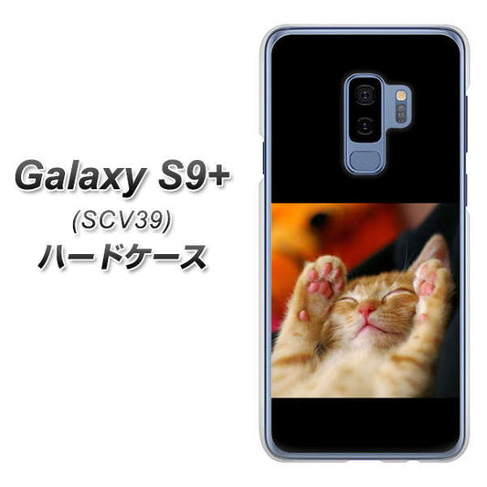 au ギャラクシー S9+ SCV39 高画質仕上げ 背面印刷 ハードケース【VA804 爆睡するネコ】