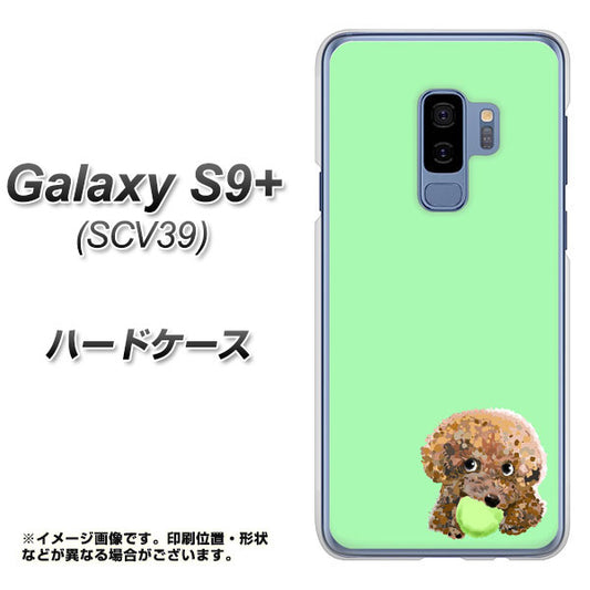 au ギャラクシー S9+ SCV39 高画質仕上げ 背面印刷 ハードケース【YJ055 トイプードル&ボール(グリーン)】