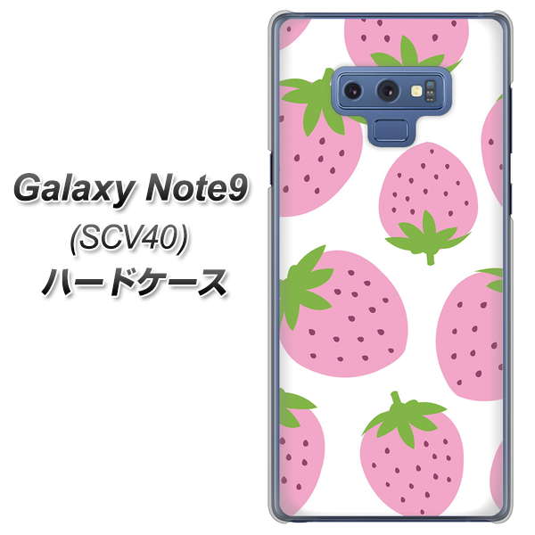 au ギャラクシー ノート9 SCV40 高画質仕上げ 背面印刷 ハードケース【SC816 大きいイチゴ模様 ピンク】