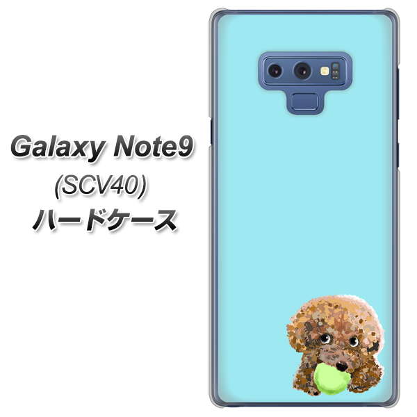 au ギャラクシー ノート9 SCV40 高画質仕上げ 背面印刷 ハードケース【YJ054 トイプードル&ボール(ブルー)】