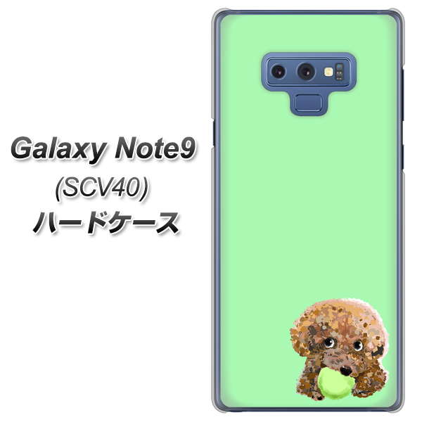 au ギャラクシー ノート9 SCV40 高画質仕上げ 背面印刷 ハードケース【YJ055 トイプードル&ボール(グリーン)】