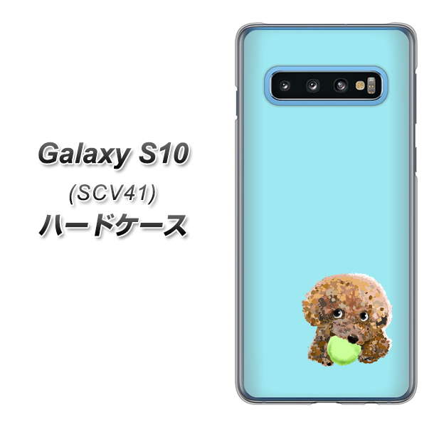 au ギャラクシー S10 SCV41 高画質仕上げ 背面印刷 ハードケース【YJ054 トイプードル&ボール(ブルー)】
