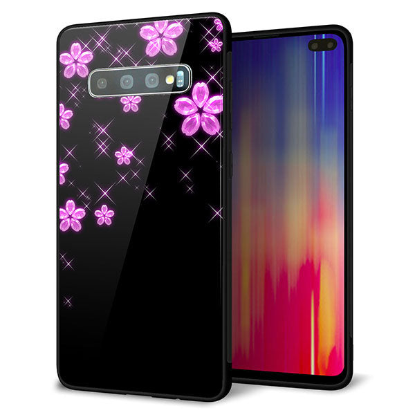 au ギャラクシー S10+ SCV42 強化ガラス&TPUスマホケース ガラプリ【019 桜クリスタル】