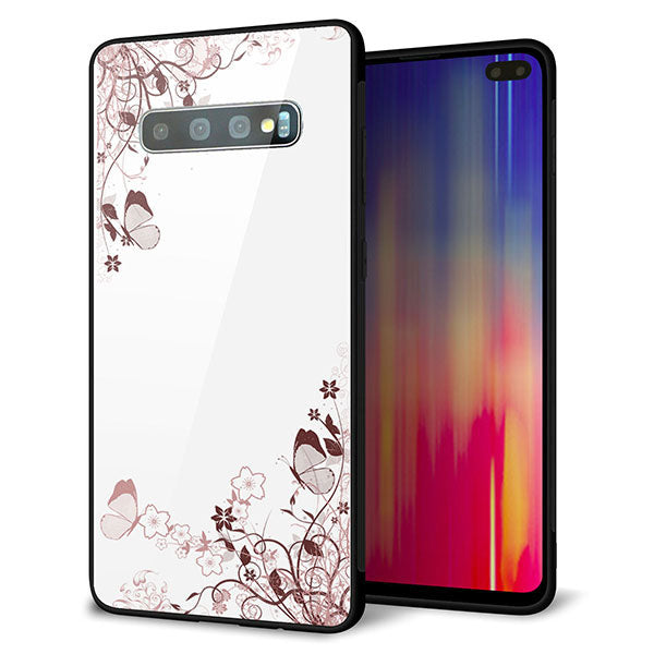 au ギャラクシー S10+ SCV42 強化ガラス&TPUスマホケース ガラプリ【142 桔梗と桜と蝶】