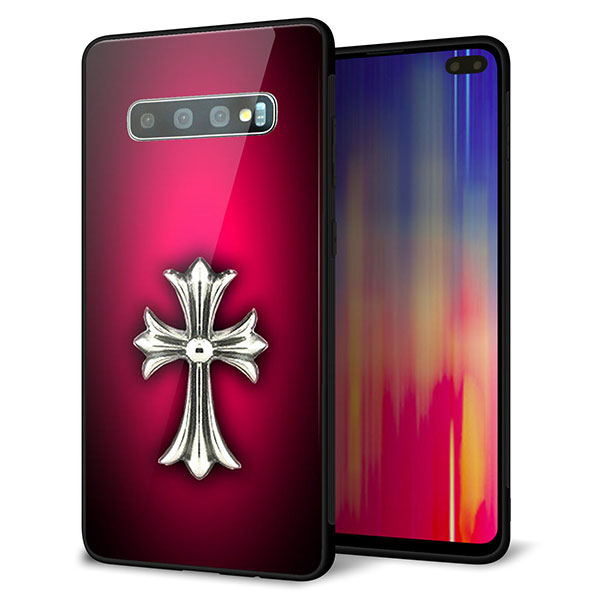 au ギャラクシー S10+ SCV42 強化ガラス&TPUスマホケース ガラプリ【249 クロスレッド】