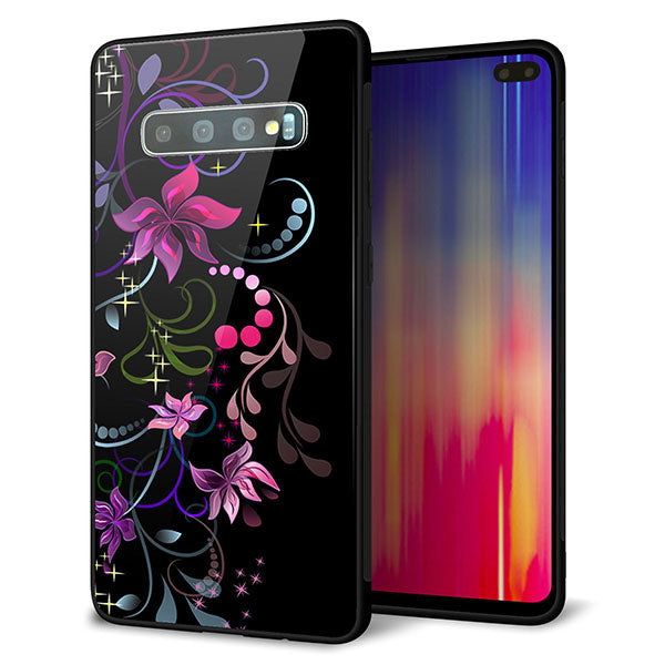 au ギャラクシー S10+ SCV42 強化ガラス&TPUスマホケース ガラプリ【263 闇に浮かぶ華】