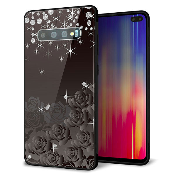 au ギャラクシー S10+ SCV42 強化ガラス&TPUスマホケース ガラプリ【327 薔薇とダイヤモンド】