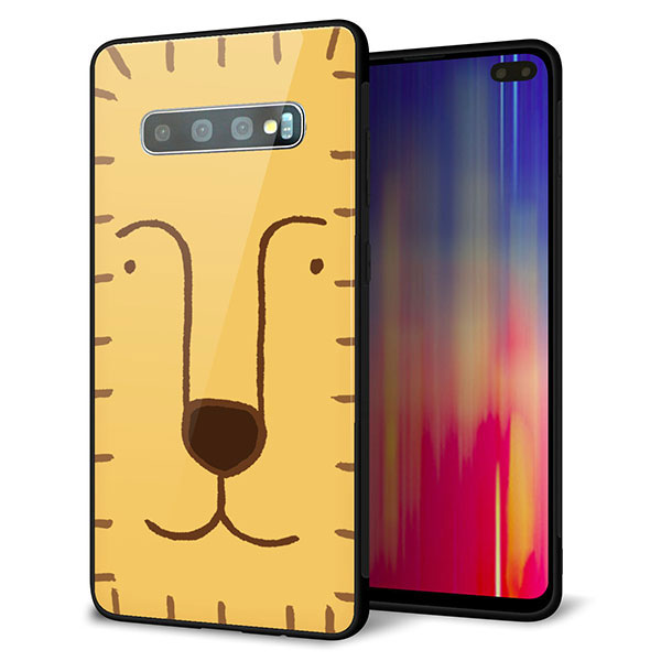 au ギャラクシー S10+ SCV42 強化ガラス&TPUスマホケース ガラプリ【356 らいおん】