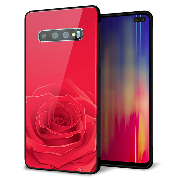 au ギャラクシー S10+ SCV42 強化ガラス&TPUスマホケース ガラプリ【395 赤いバラ】