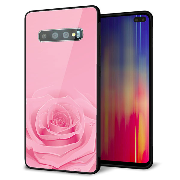 au ギャラクシー S10+ SCV42 強化ガラス&TPUスマホケース ガラプリ【401 ピンクのバラ】