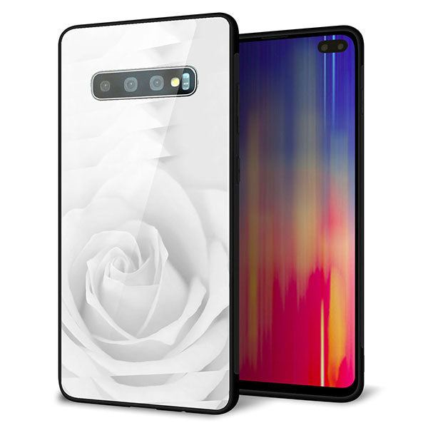 au ギャラクシー S10+ SCV42 強化ガラス&TPUスマホケース ガラプリ【402 ホワイトRose】