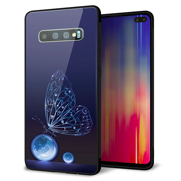 au ギャラクシー S10+ SCV42 強化ガラス&TPUスマホケース ガラプリ【418 神秘の蝶】