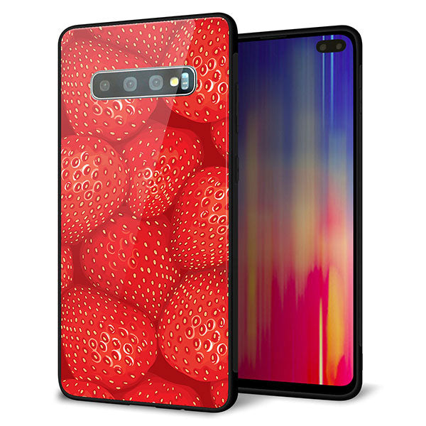 au ギャラクシー S10+ SCV42 強化ガラス&TPUスマホケース ガラプリ【444 ストロベリーウォール】