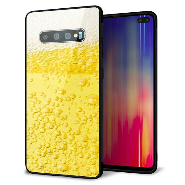 au ギャラクシー S10+ SCV42 強化ガラス&TPUスマホケース ガラプリ【450 生ビール】