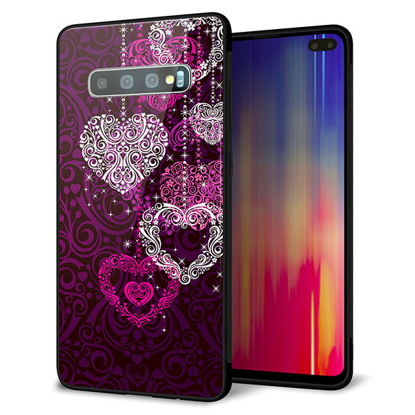 au ギャラクシー S10+ SCV42 強化ガラス&TPUスマホケース ガラプリ【468 ハートのシャンデリア】