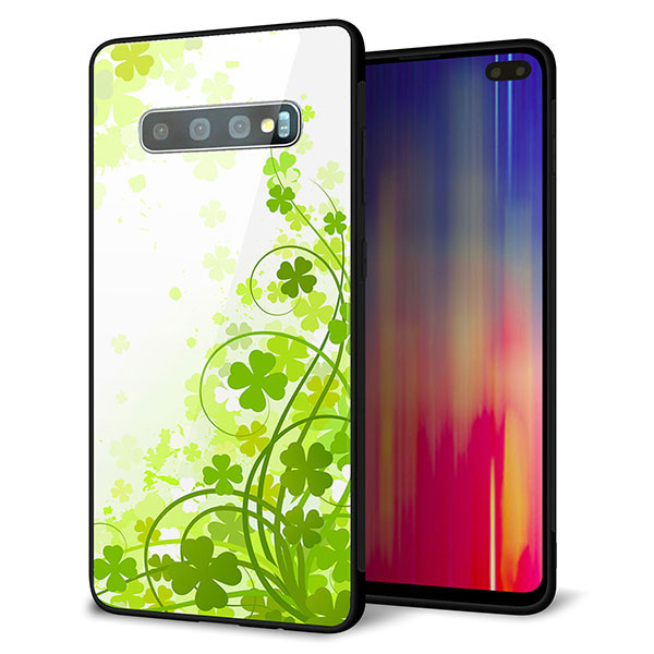au ギャラクシー S10+ SCV42 強化ガラス&TPUスマホケース ガラプリ【565 四葉のクローバー】