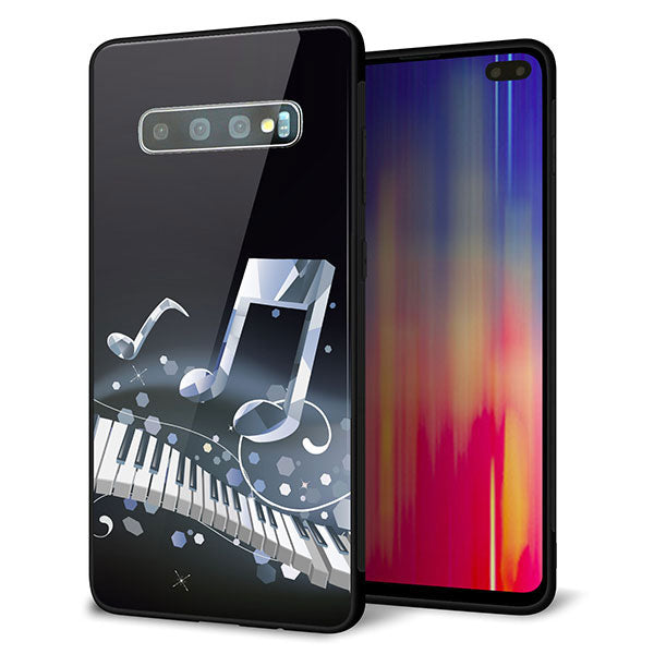 au ギャラクシー S10+ SCV42 強化ガラス&TPUスマホケース ガラプリ【575 鍵盤に踊る音】