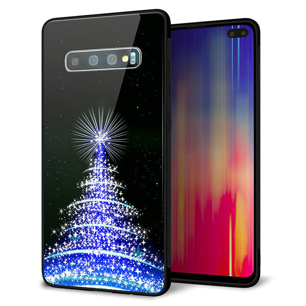 au ギャラクシー S10+ SCV42 強化ガラス&TPUスマホケース ガラプリ【589 ブルーライトツリー】
