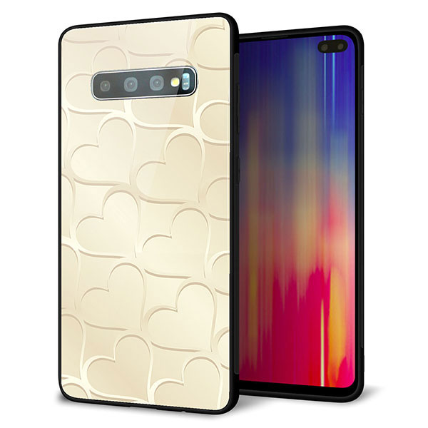 au ギャラクシー S10+ SCV42 強化ガラス&TPUスマホケース ガラプリ【630 かくれハート】
