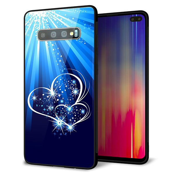 au ギャラクシー S10+ SCV42 強化ガラス&TPUスマホケース ガラプリ【702 スイミングハート】