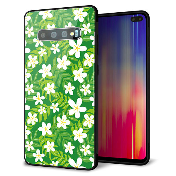 au ギャラクシー S10+ SCV42 強化ガラス&TPUスマホケース ガラプリ【760 ジャスミンの花畑】