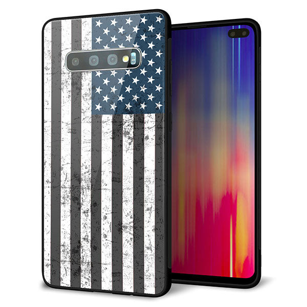 au ギャラクシー S10+ SCV42 強化ガラス&TPUスマホケース ガラプリ【EK864 アメリカンフラッグビンテージ】