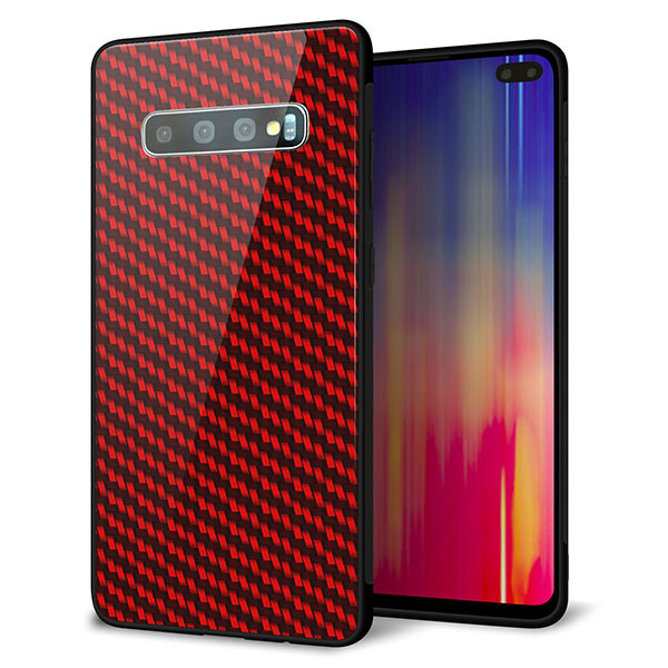 au ギャラクシー S10+ SCV42 強化ガラス&TPUスマホケース ガラプリ【EK906 レッドカーボン】