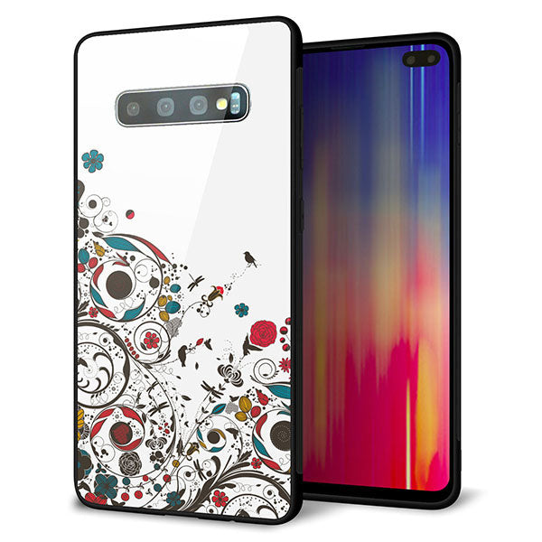 au ギャラクシー S10+ SCV42 強化ガラス&TPUスマホケース ガラプリ【EK908 カラフルな花と鳥】