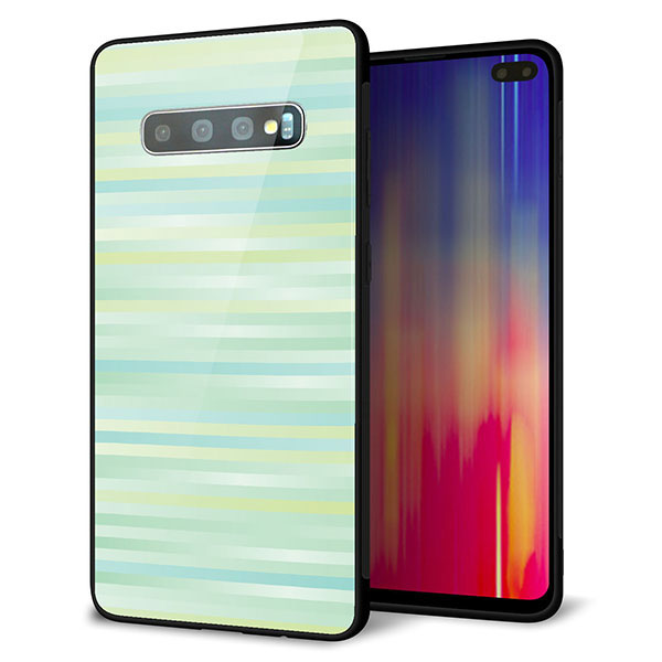 au ギャラクシー S10+ SCV42 強化ガラス&TPUスマホケース ガラプリ【IB908 グラデーションボーダー_グリーン】