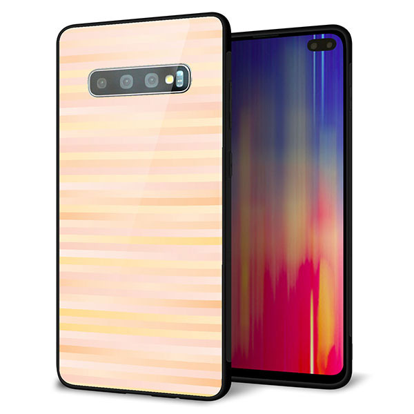 au ギャラクシー S10+ SCV42 強化ガラス&TPUスマホケース ガラプリ【IB909 グラデーションボーダー_オレンジ】