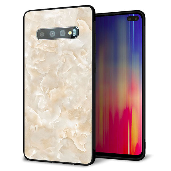 au ギャラクシー S10+ SCV42 強化ガラス&TPUスマホケース ガラプリ【KM872 大理石パール】