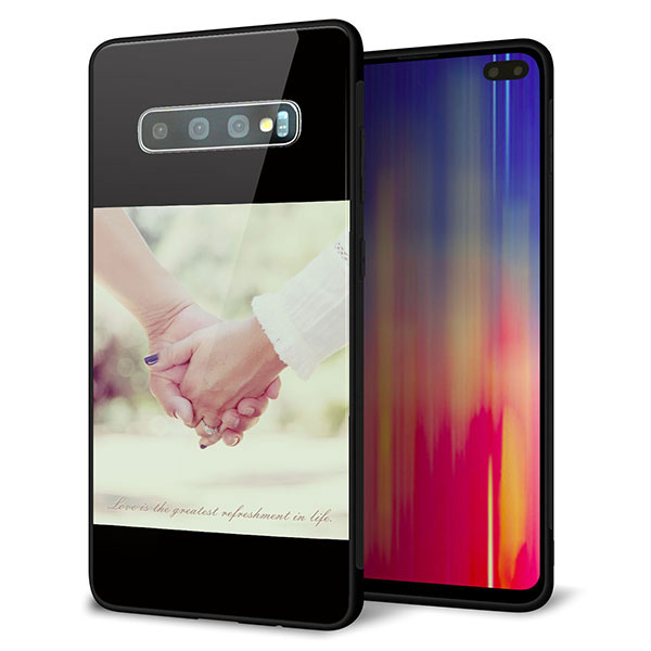 au ギャラクシー S10+ SCV42 強化ガラス&TPUスマホケース ガラプリ【KM875 カップル】